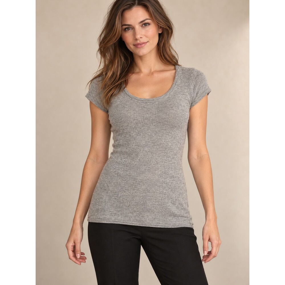 BCBGMAXAZRIA Sweater Top Womens XS Gray Cotton Cashmere Scoop Neck Cap Sleeve